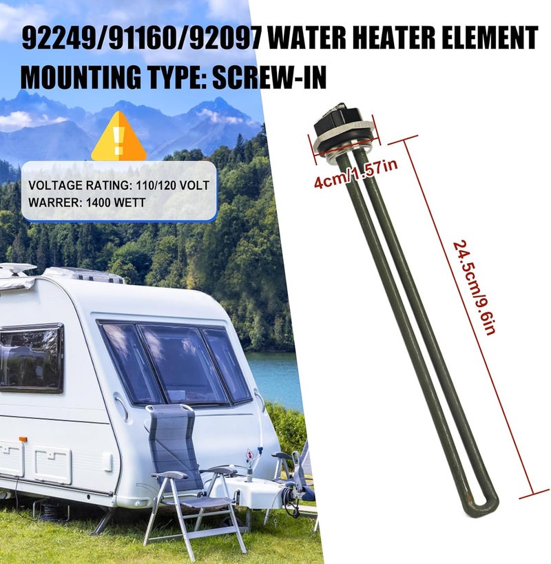 HenSinTc 92249 RV Water Heater Element for Atwood Water Heater Parts GC6AA-10E GC10A-4E G6A-8E GC6AA-9E GC10A-3E GCH6A-8E, for Camper Motorhome RV Heater Element 1400W 110V/120V - Image 2